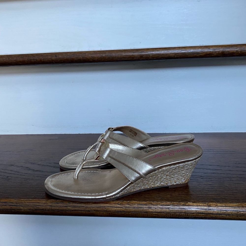 Lilly Pulitzer womens Mckim wedge sandal in gold size 6.5